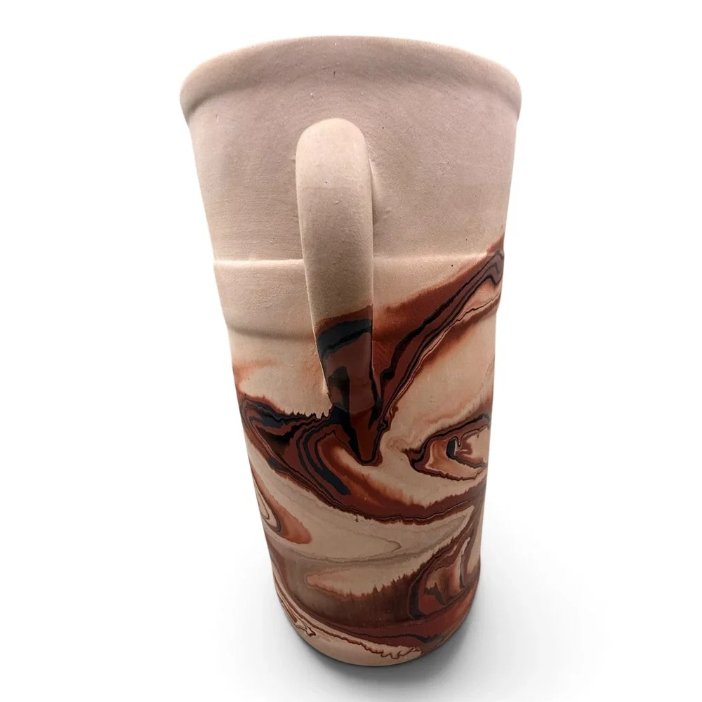 American Southwest Marbled Agateware Pottery Vase Two Handle Terracotta USA Made